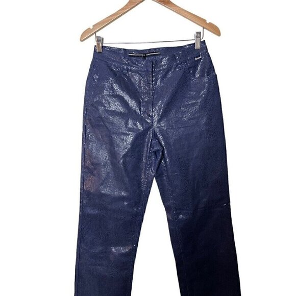 Vintage Y2K Escada Faux Snake Python Blue Bootcut Pants 38 0527 - Picture 2 of 9